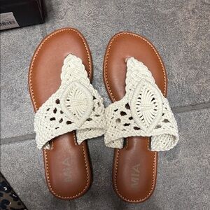MIA Tan and Cream Macrame/Crochet Sandals